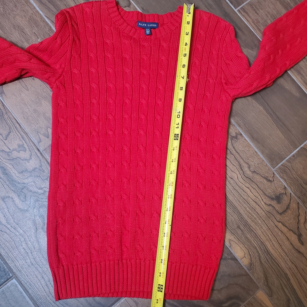 Ralph Lauren Red Cable Knit Sweater Womans M Gold Pony Preppy Cotton - Picture 5 of 13